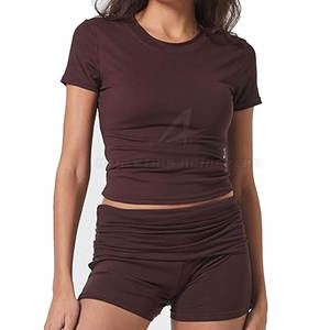 Pantalones cortos y camisa de gimnasio ajustados de alta calidad para mujer, ropa de entrenamiento personalizada cómoda con patrón sólido - Product Image 6