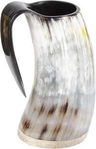 Jarra de Cerveza Vikinga Pulida Artesanalmente con Base de Madera, Jarra de Cuerno para Beber de Bajo Costo, Apta para Alimentos, para el Hogar, Navidad, Artesanías Naturales - Product Image 5