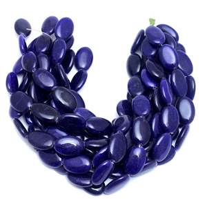 Chaîne de perles ovales en pierre naturelle bleu marine pour la fabrication de bijoux, vente en gros, Chakralume, 23 pièces, 15x20mm, coupe lisse - Product Image 3