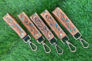Llaveros de cuero tallados a mano con estilo, llaveros de cuero con estampado Floral en relieve, accesorios de cuero, llaveros bonitos - Product Image 4