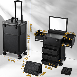 Professional Rolling <b>Makeup</b> <b>Case</b> with LED Mirror Lockable Salon Barber <b>Case</b> Large <b>Makeup</b> Trolley Organizer with Drawers & Wheels - Product Image 6