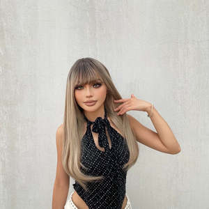 Shenna-DWY Long Natural Wavy Synthetic <b>Wig</b> with for Ombre Blonde and <b>Brown</b> Highlights Transparent Lace Includes Bangs - Product Image 1