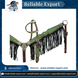 Cabecera y coraza occidental de caballo de alta calidad Coraza y coraza de caballo de cuero con estampado de cocodrilo verde - Product Image 6