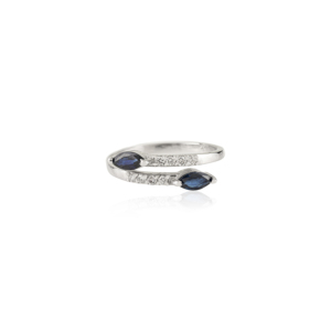 Anillo Apilable de Oro Blanco de 14K con Zafiro Azul y Diamante de Primera Calidad, Regalo de Cumpleaños para Ella, Joyería al por Mayor - Product Image 1