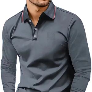 Camiseta Polo de Manga Larga para Hombre, 100% Algodón, Informal, Deportiva, para Exteriores, Transpirable, para las Cuatro Estaciones - Product Image 1