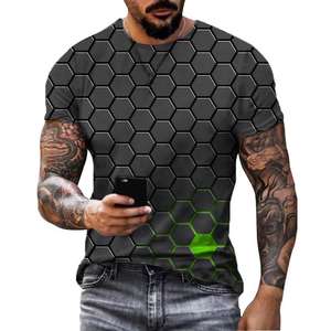 Camiseta deportiva de moda de verano para hombre, nueva camiseta lisa en blanco con estampado de gota de agua en 3D, diseño geométrico, cuello suelto, ajuste de gran tamaño - Product Image 3