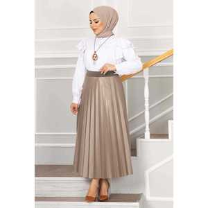 Mink Color Pleated Hijab Pencil <b>Skirt</b> with <b>Elastic</b> Waist Satin Spandex Digital Print Soft Breathable Sequined Lace Decoration - Product Image 3