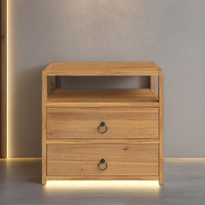 Modern <b>Minimalist</b> Nightstand in Natural wood color. Durable <b>Bedside</b> <b>Table</b> for Home Bedroom Furniture Apartment Hotel - Product Image 4