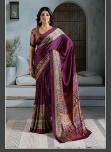 Muy suave textura ligera/peso ligero Kitty Party especial Digital impreso Sari elegante con pieza de blusa de contraste al por mayor - Product Image 3