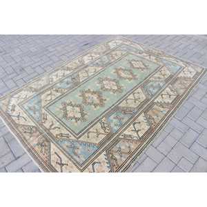 Tapis vintage 5,2 x 7,4 pieds, tapis turc, tapis floral bleu et marron - Product Image 2
