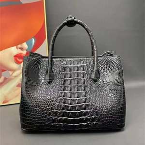 Women's Genuine Leather Luxury Crocodile Texture Tote <b>Bag</b> Handles Open Top Casual Black Alligator Pattern <b>Large</b> Capacity Daily - Product Image 1