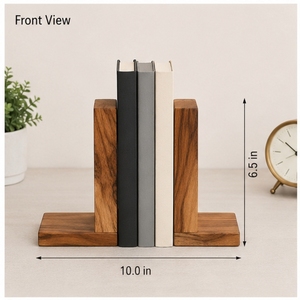 Wooden Bookends Rustic Rectangle Design Eco-friendly 100% Natural Wood Durable Home Decor for Bedroom Tabletop Display - Product Image 2
