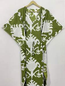 Vestido caftán floral de verano hecho a mano para mujer, bata larga de algodón 100% con cintura Natural, ropa de moda india - Product Image 4