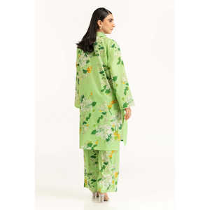 Ensemble coordonné imprimé en tissu cambric vert clair pour femmes, tenue décontractée en short 2 pièces, tailles XS-XXS pour les saisons printemps/été - Product Image 2