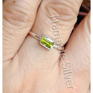 925 Solid Sterling Silver Boho <b>Dainty</b> <b>Ring</b> Natural Peridot with Minimalist Design Handmade Platinum Jewelry Gift for Women - Product Image 1