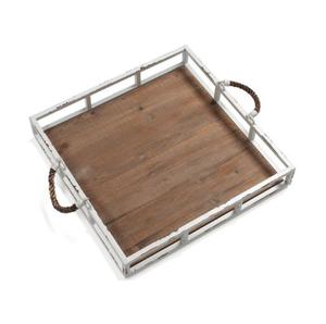 Bandeja para servir alimentos de forma cuadrada Color marrón Metal personalizado y madera Utensilios de cocina con estilo Bandeja para servir alimentos y bebidas - Product Image 1
