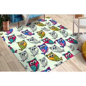 Owl Pattern Printed <b>Rug</b>, Cute Owl <b>Rugs</b>, Trendy Children <b>Nursery</b> Chenille Accent <b>Rug</b>,Nonwoven Soft <b>Rug</b> - Product Image 1