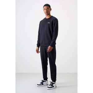 Ensemble de survêtement en coton bleu marine pour homme, épais, doux, texturé, coupe confortable avec design brodé - Style décontracté 85254 - Product Image 4