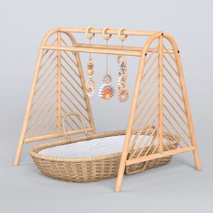 Gymnase de jeu en rotin en bois naturel fait à la main pour l'activité de bébé dès la naissance maternité recommandée - Product Image 5