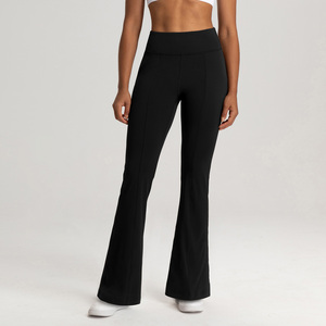 Leggings de yoga taille haute pour femmes, longueur mollet, avec bande latérale contrastante, coutures contrastées, extensibles dans quatre directions, pantalon noir - Product Image 1