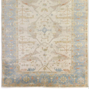 Elegante Alfombra de lana Oushak con susurros de ensueño caprichosos Técnicas de pila de bucle de impresión Estilo tradicional suave y lujoso - Product Image 1