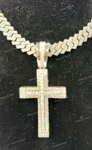 Pendentif croix serti de diamants glacés de luxe avec chaîne cubaine, diamant moissanite VVS, argent 925, collier hip hop - Product Image 3