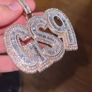 Hip Hop VVS Moissanite oro rosa redondo y Baguette corte diamante joyería colgante hombres 925 plata esterlina - Product Image 6