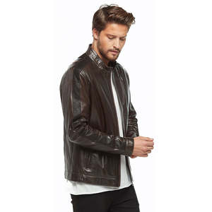 High Quality 2026 Mens Leather <b>Jacket</b> Full Sleeves Turn-Down Collar Custom Logo Printing OEM - Product Image 5