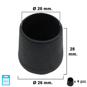 Tappo Conico Nero 20mm Confezione blister da 4 pezzi. - Product Image 1