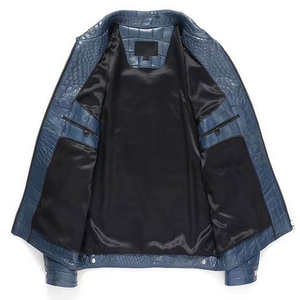 แจ็กเก็ตผู้ชายหนังแท้สำหรับผู้ชาย, แจ็กเก็ตหนังจระเข้สีน้ำตาลมีซิปเสื้อแจ็คเก็ตแขนยาวมีปกตั้ง - Product Image 3