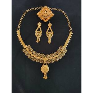 Premium Quality 22K Gold Plated <b>Necklace</b> Earrings <b>Ring</b> Set with Traditional Designed Bridal Uses Jewelry for Sale - Product Image 1