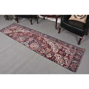 Alfombra de lana hecha a mano roja y azul clásica, 2,2x9 pies, área grande turca, área rectangular, retales abstractos, pasillo, Alfombra de látex de 10mm para habitación - Product Image 4