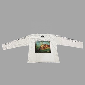 Custom Boxy Fit Cropped Long Sleeve <b>Vintage</b> <b>T</b> <b>Shirt</b> for Women <b>Vintage</b> Print Raw Hem Streetwear Cotton Casual Fashion Tee OEM - Product Image 4