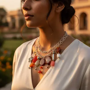 Collier tendance pour femme en perles d'eau douce et diamants - Plaqué or - Product Image 1