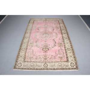 พรมตุรกีวินเทจ ขนาด 5.6x9.2 ฟุต สีชมพูน้ำตาลล้วน - Product Image 1