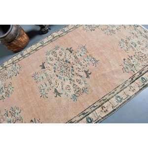 Tapis en laine turque vintage de 4.5x7.5 pieds Patchwork beige et bleu tissage plat pour décorations de salon avec support en latex - Product Image 5