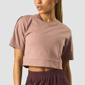 Custom Logo <b>Women's</b> Slim Fit Round Neck Cropped T-Shirt Casual Embroidered <b>Top</b> Fitness Crop <b>Top</b> - Product Image 1