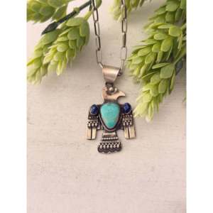 Pendentif Shawn Cayatineto Turquoise Thunderbird multi-pierres et argent sterling avec technologie d'incrustation à sertissage clos - Product Image 1