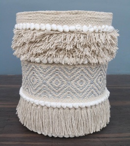 Organizador de accesorios de cocina para el hogar con cesta de almacenamiento de algodón, jarrón redondo blanco y negro - Product Image 3