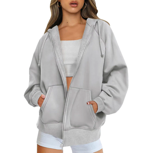 Oversize Custom Fashionable <b>Acid</b> Wash Winter Long Sleeve Women's Sweatshirt Full-Zip Hoodie Dress - Product Image 3