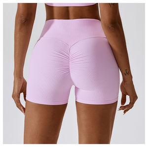 Venta al por mayor de pantalones cortos de motorista de las mujeres de cintura alta transpirable Levantamiento de glúteos entrenamiento Leggings Scrunch Butt Yoga Logo Stretch Gym Shorts - Product Image 1