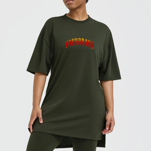 T-shirt à manches courtes et longueur longue de haute qualité avec logo brodé personnalisé pour femmes 100% coton Vêtement décontracté T-shirt léger - Product Image 4