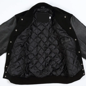 <b>Men's</b> Wool Leather Baseball Jacket Winter Hooded Stand Collar with Pattern Decoration Breathable Fabric Single Pack - Product Image 3