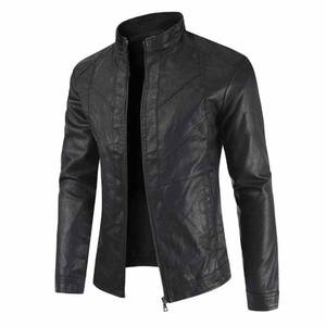 <b>Men's</b> Casual Winter <b>Leather</b> Jacket Punk Style Long Sleeve Hoodless <b>Washed</b> Canvas Outerwear OEM Fashionable Collar for - Product Image 3
