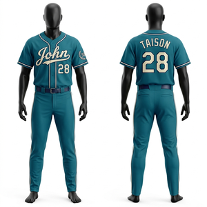 Premium 180 GSM Polyester Men Baseball Uniform <b>Light</b> Blue Navy Red Piping <b>Panels</b> Custom Embroidery Logo Breathable Fit - Product Image 5