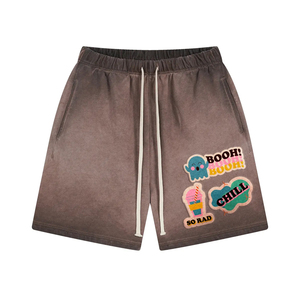 Pantalones cortos de algodón para hombre de estilo callejero, pantalones cortos digitales de cintura elástica lavados con cordón de Terry francés ecológico, OEM - Product Image 4