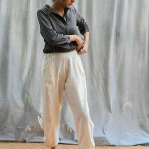 Obi Women's Cotton Blend Pants-Casual High-Waist Harem Dress & Cargo Leggings with Animal Print Breathable Wrinkled <b>Chalk</b> Color - Product Image 3