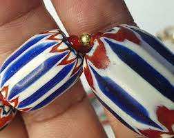 Cuentas de cristal de Chevron azul antiguo estilo veneciano Vintage, fabricación de joyas DIY únicas, cuentas de cristal de Murano de varios colores - Product Image 4