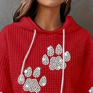 Sweat à capuche athlétique en strass pour femmes 100% coton prix usine différents modèles et tailles hiver col à capuche logo avant - Product Image 4