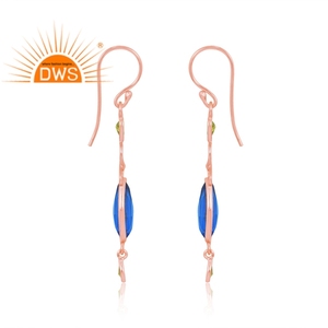 Venta caliente 925 plata esterlina 18K chapado en oro peridoto y doblete azul Topacio piedra preciosa pendiente Demi joyería fina fabricante - Product Image 4